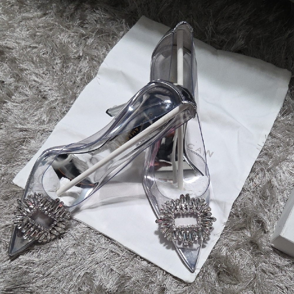 Cinderf***rella Chic Transparent Heels with Silver Accents NIB